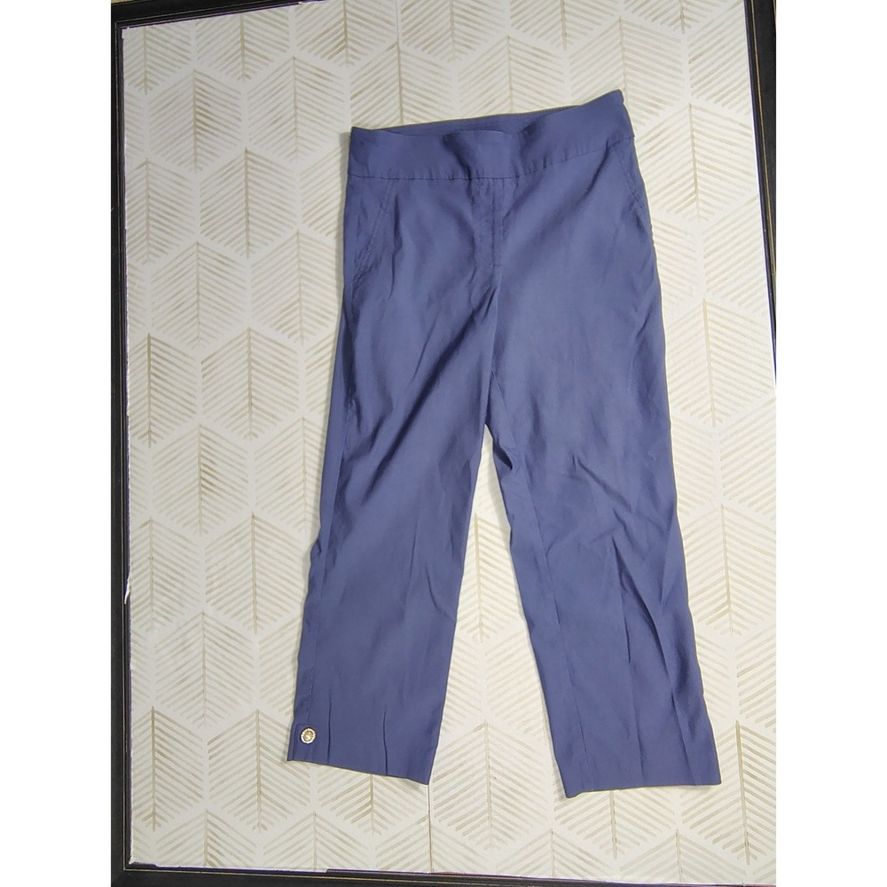 Counterparts Womens Blue Cropped‎ Stretch Pants Size M Side Zip Button Hem